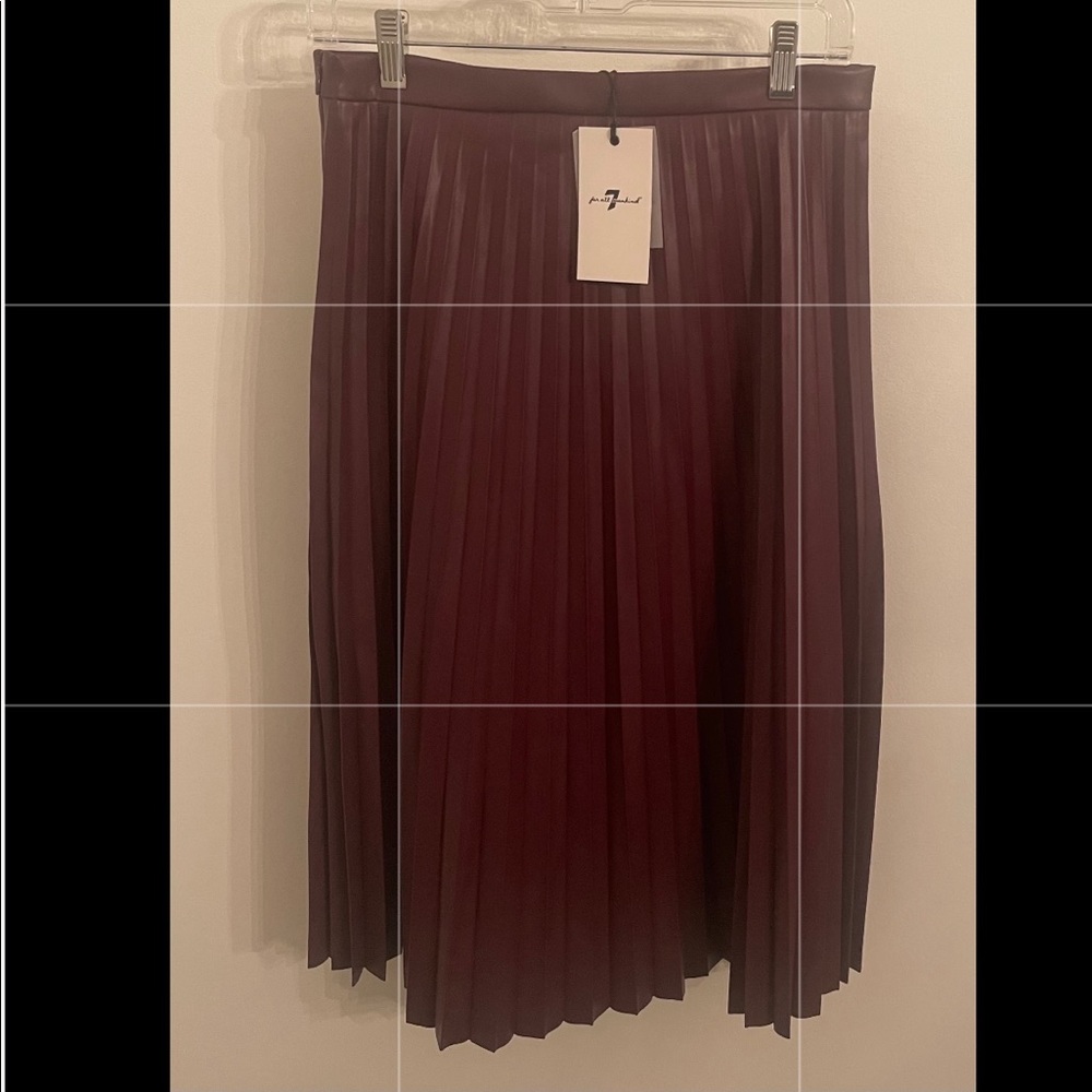 Seven 7 For All Mankind Pleated Pleather Faux Leather Skirt Midi Wine Size M NWT